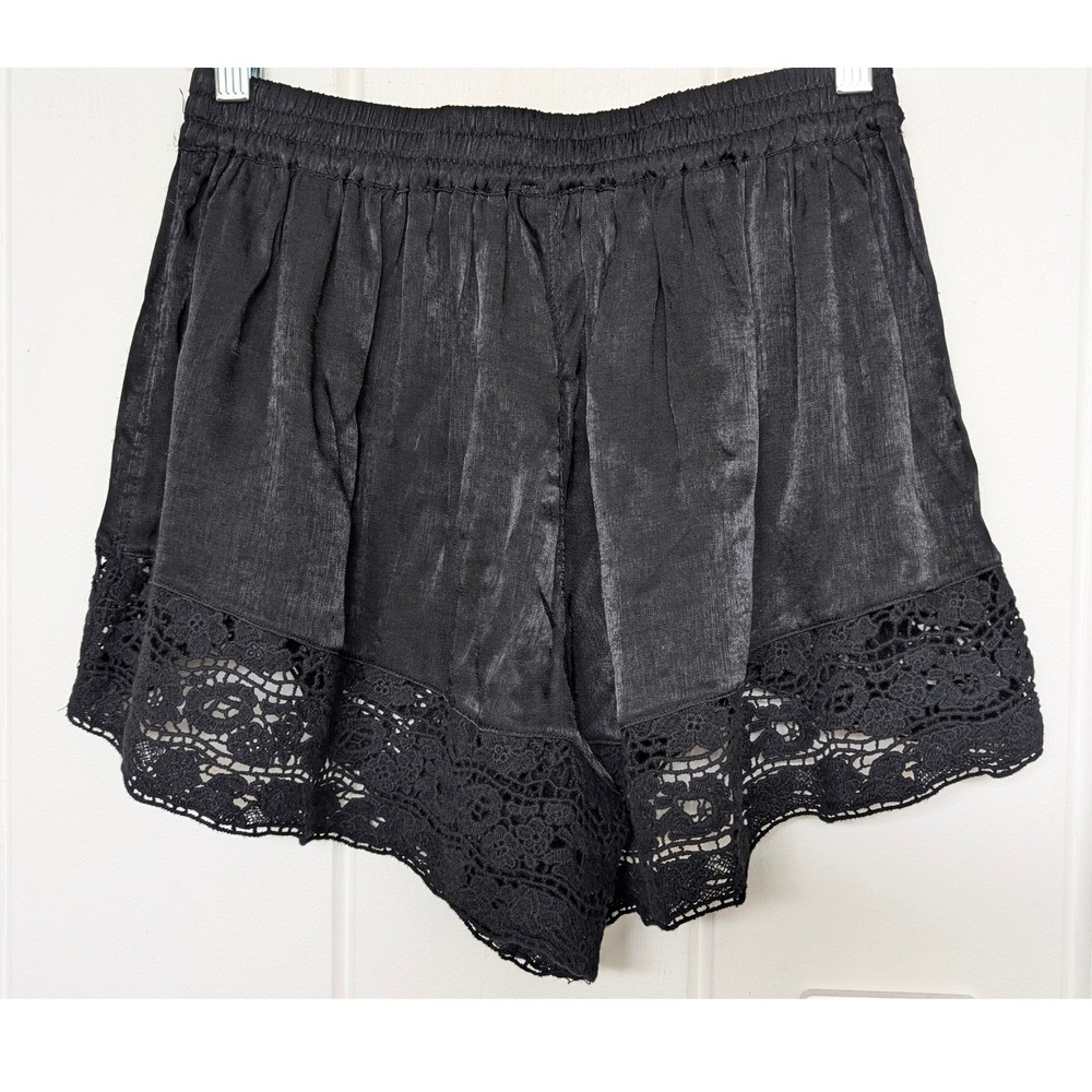 Free People Intimately XS Black Lace Trim Satin Boho Lounge Shorts - Picture 3 of 6
